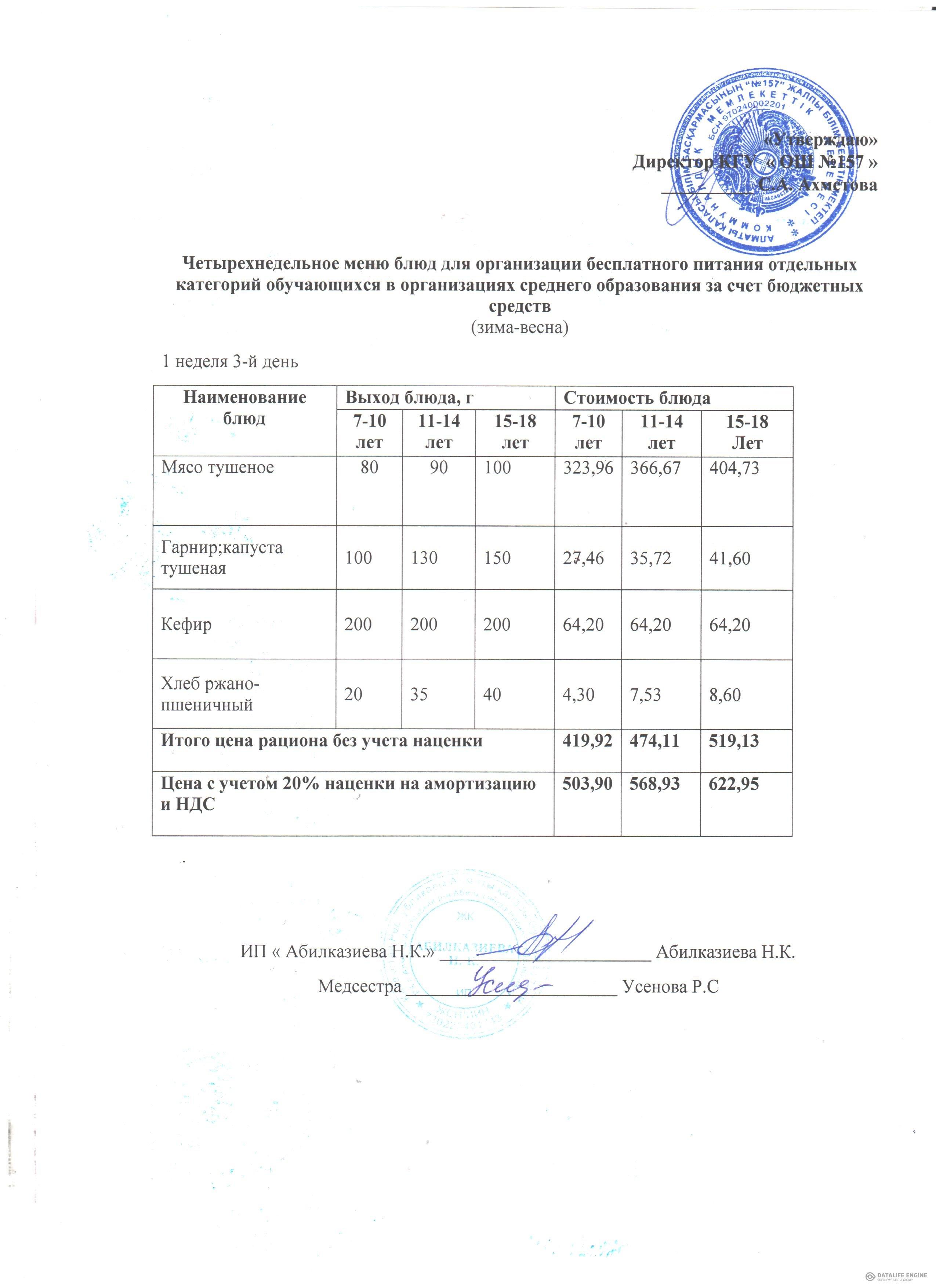 Ас мәзірі. Меню блюд.