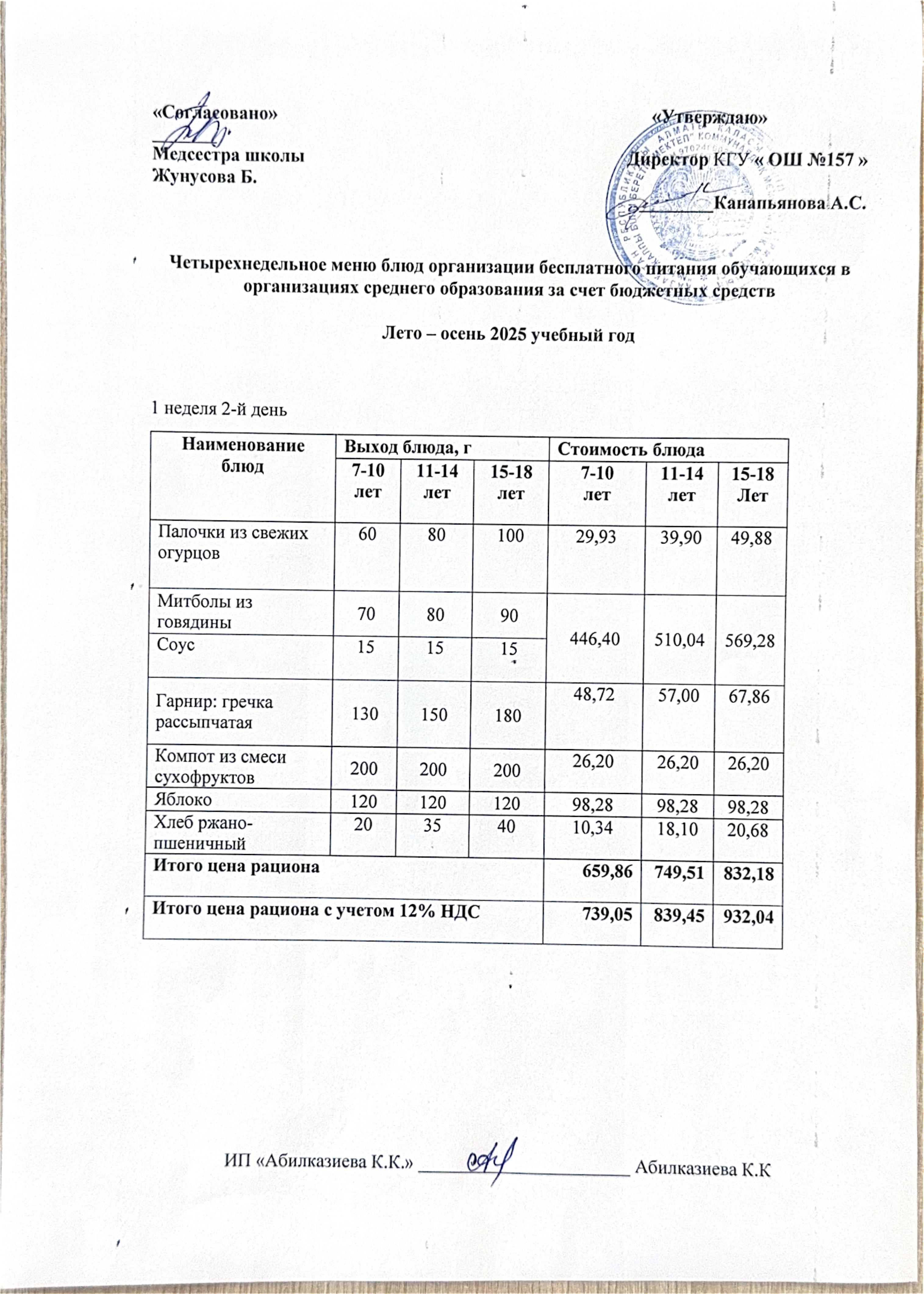 Ас мәзірі. Меню блюд.